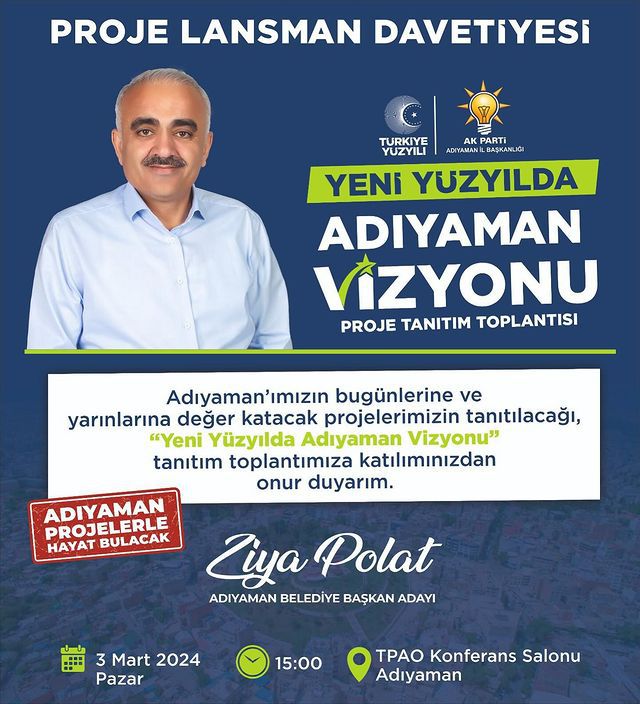 AK Parti Adıyaman Milletvekili Mustafa Alkayış, parti projelerini tanıtacak toplantı düzenliyor.