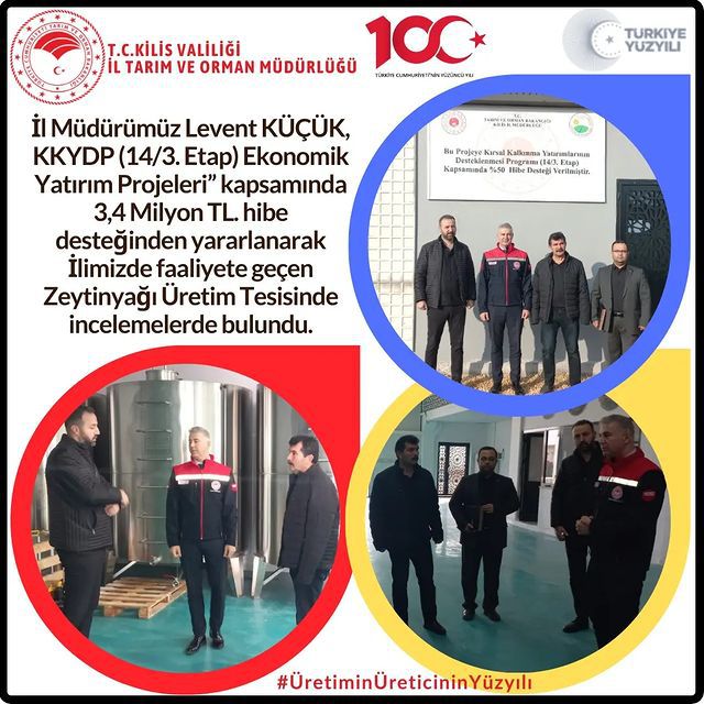 Kilis Tarım ve Orman İl Müdürü, hibe destekli zeytinyağı üretim tesisi ziyaret etti.