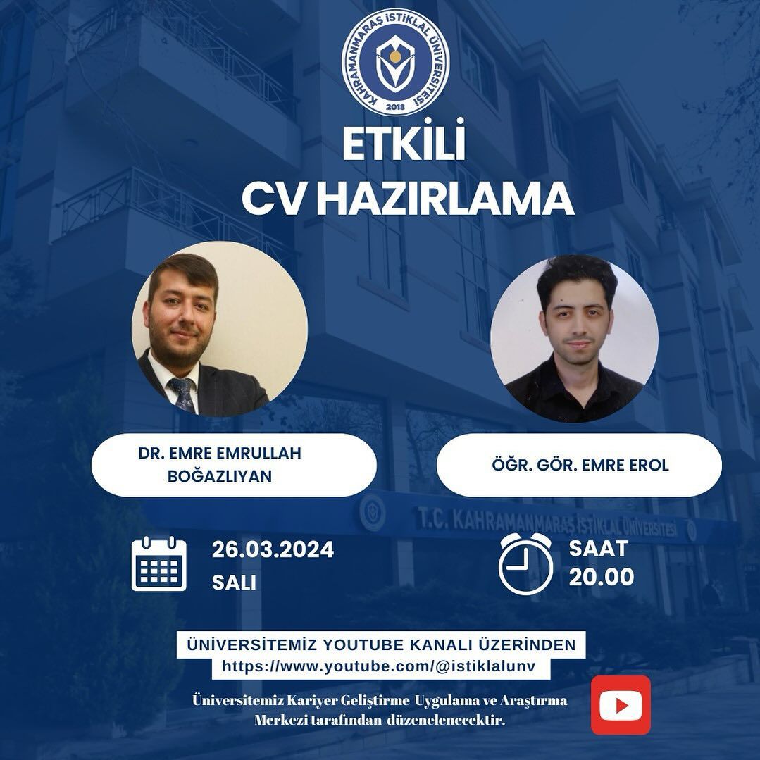 Kahramanmaraş Üniversitesi, Öğrenci ve Mezunlar İçin Etkili CV Hazırlama Semineri Düzenliyor