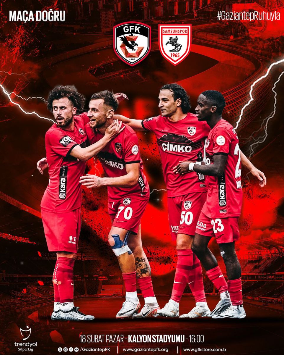Gaziantep FK, Süper Lig'de Samsunspor'u ağırlıyor! Güçlü konumlarını korumak için kritik maça çıkacaklar.