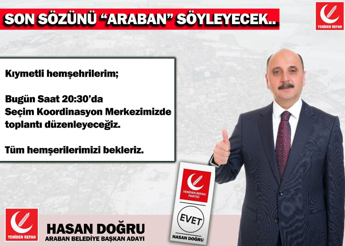 Araban İlçesinde Gelecek Planlama Toplantısı Düzenlenecek