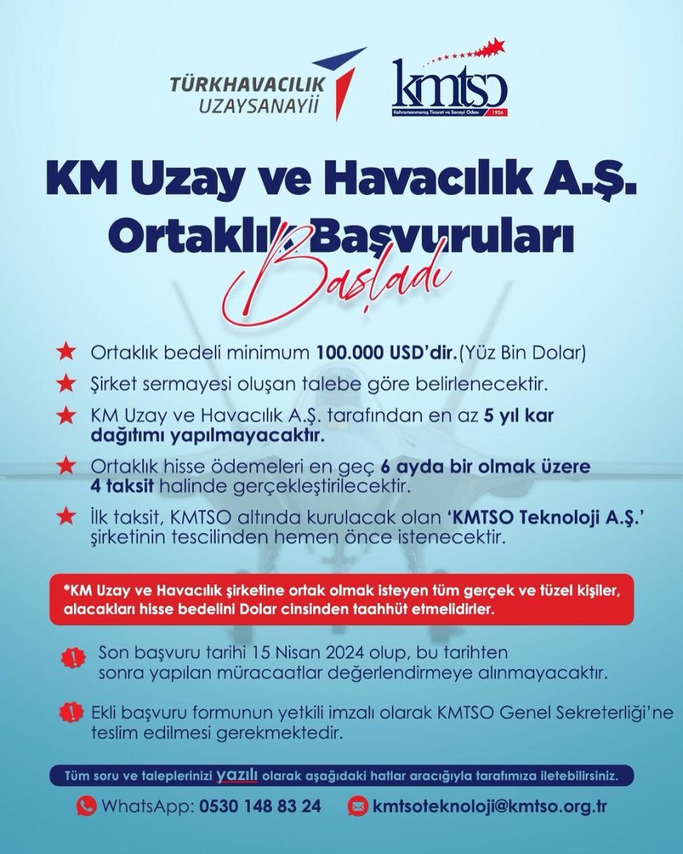 KM Uzay ve Havacılık A.Ş., Ortaklık Başvuruları Almaya Başladı